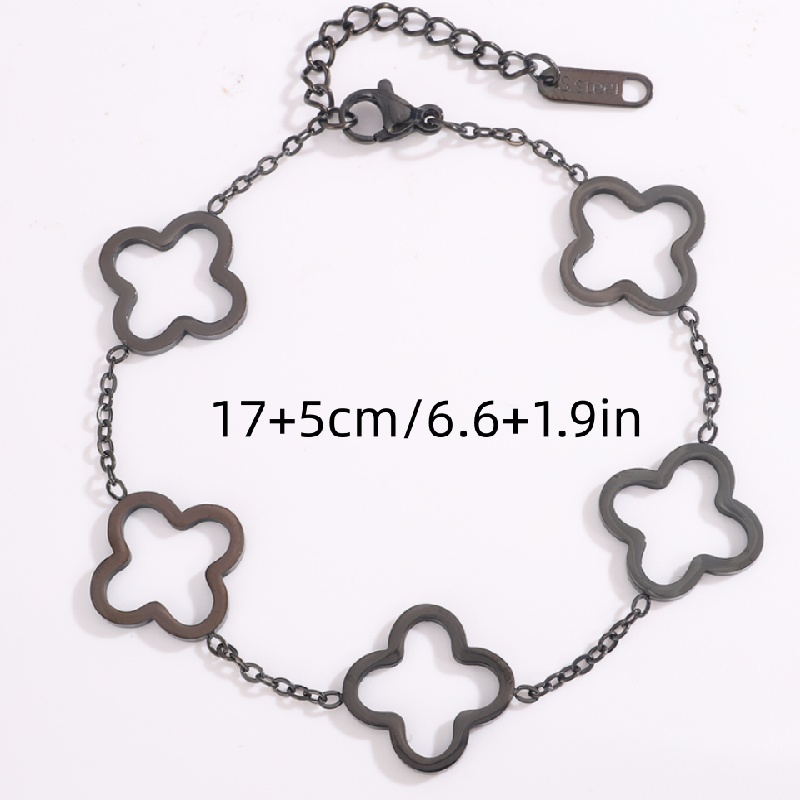 Gothic Dark Stainless Steel Hollow Four Leaf Flower Bracelet
